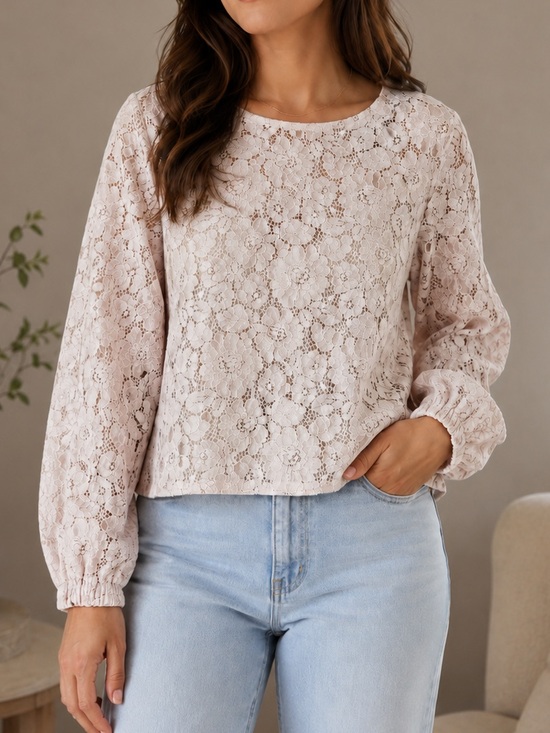 Banana Republic Tops - Banana Republic Lace Long-Sleeve Blouse in Soft Blush